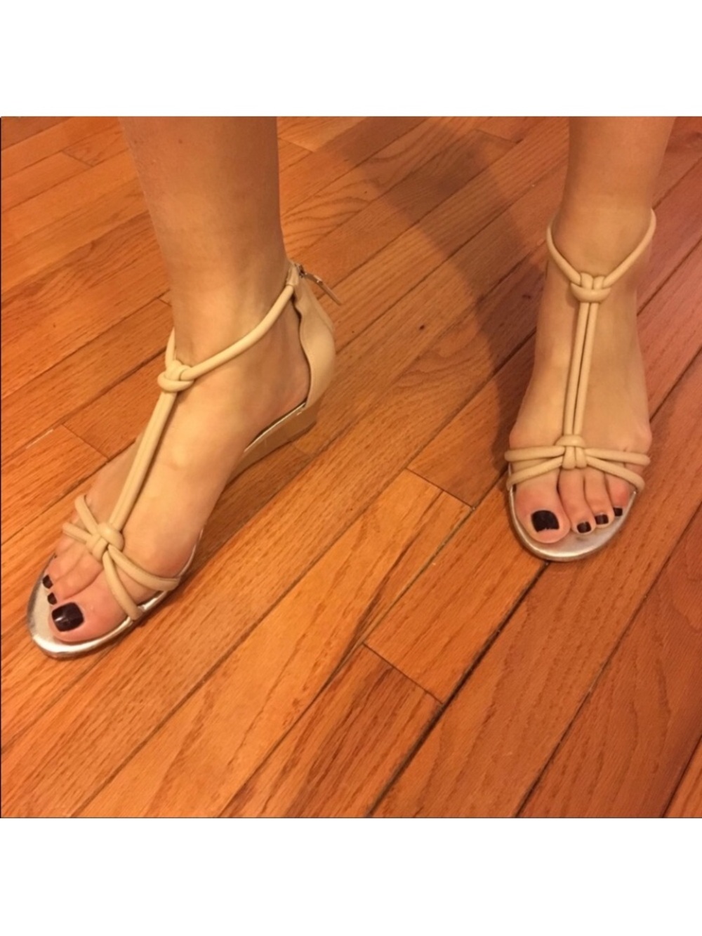 Brian Atwood Beige T-Strap Open-Toe Sandals